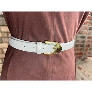 Liz Claiborne belt genuine leather gray gold D buckle 1990s